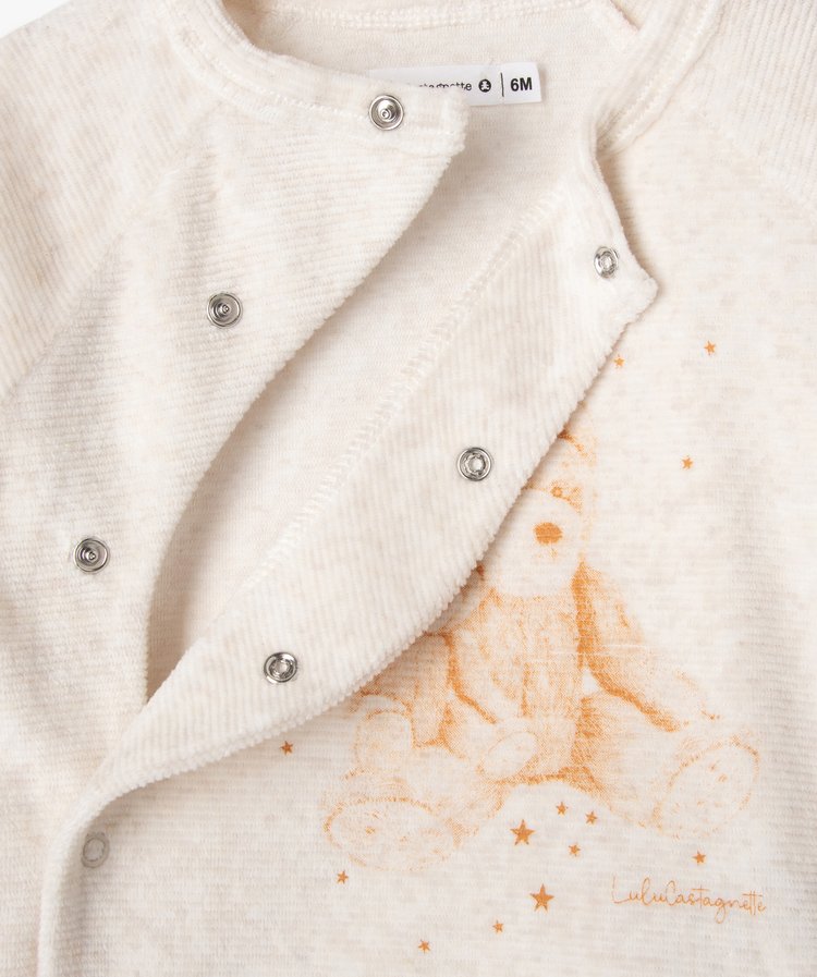 Pyjama 2 pièces: T-shirt écru et pantalon a pied marron