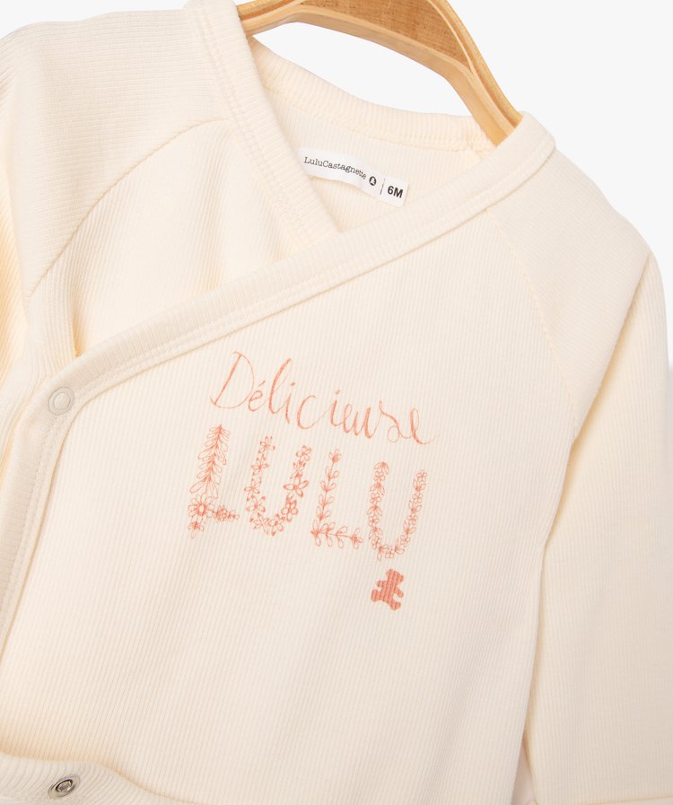 Kit naissance évolutif 3pièces: body ML, pantalon et bonnet ,écru et rose
