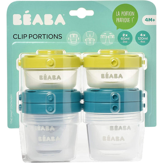 Lot de 6 pots de conservation clip,(2×60ml et 4×120ml)1er âge.BÉABA