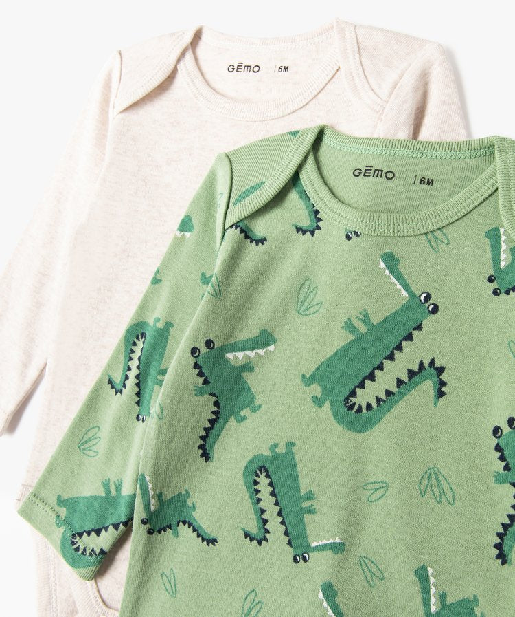 Lot de 3 bodys ML blanc et vert en coton bio