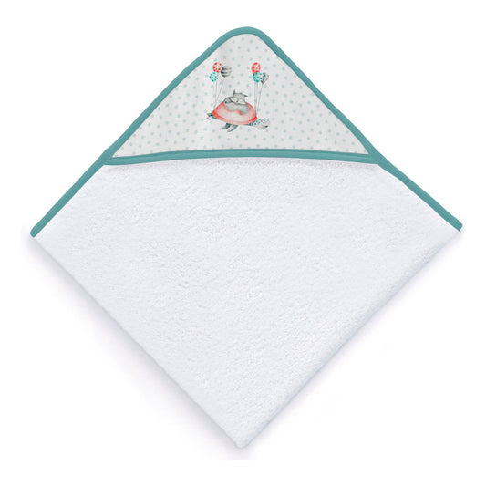 Sortie de bain avec cap 75cm×75cm blanc/vert et gant assorti,Naf Naf