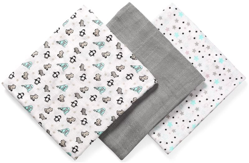 Lot de 3 langes gris en bambou 70x70cm