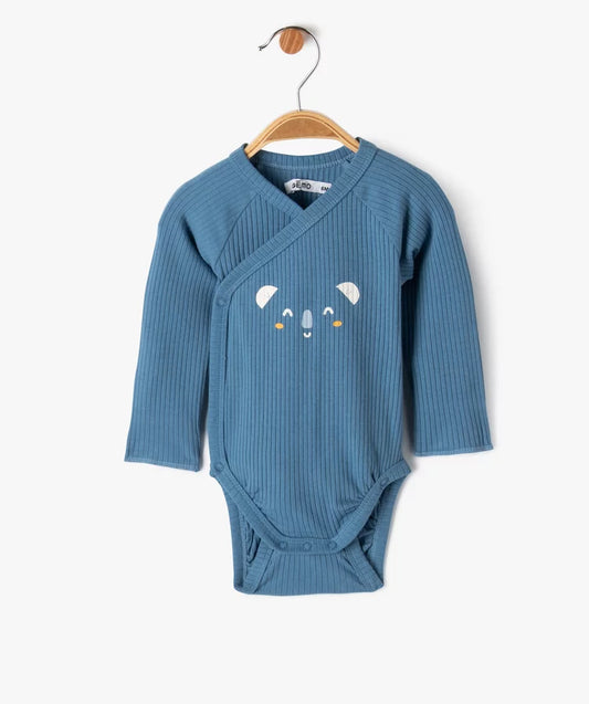 Kit naissance évolutif 3pièces:body ML,pantalon et bavoir, bleu et blanc