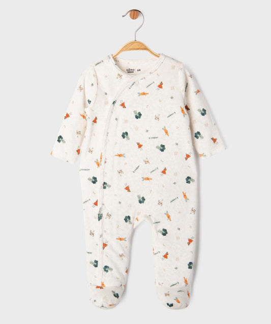 Grenouillère blanc en velours à motif légumes. GÉMO. Filou et Loulou. Dakar-Sénégal 