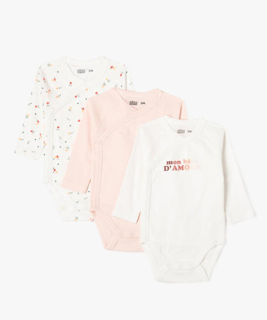 Lot de 3 bodysML blanc et rose en coton bio