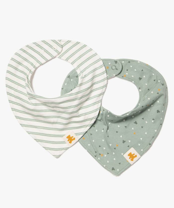 Lot de 2 bavoirs de naissance bandana doublés éponge ,blanc rayé et vert d'eau . LuluCastagnette Dakar-Sénégal 