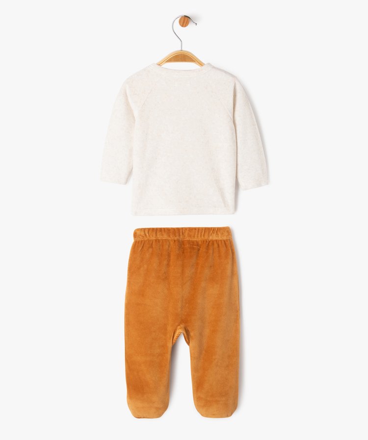 Pyjama 2 pièces: T-shirt écru et pantalon a pied marron