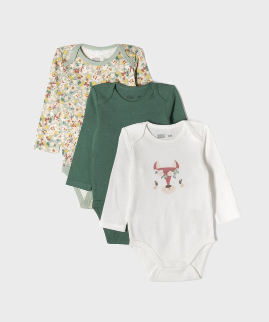 Lot de 3 bodys ML blanc et vert. GÉMO. Filou et Loulou. 