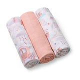 Lot de 3 langes rose en mousseline en coton