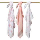 Lot de 3 langes rose en mousseline en coton 70x70cm, Babyono