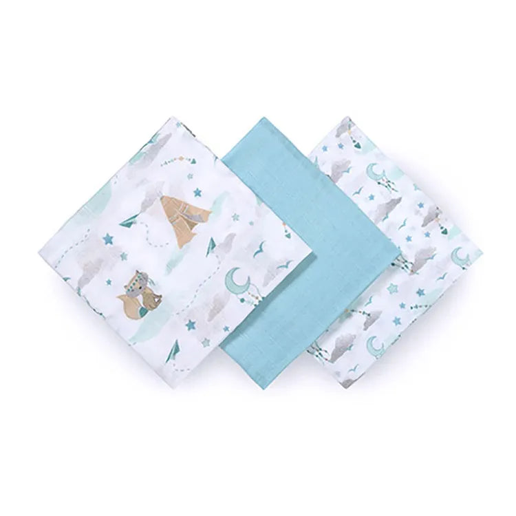 Lot de 3 langes bleu en bambou 70x70cm, Babyono