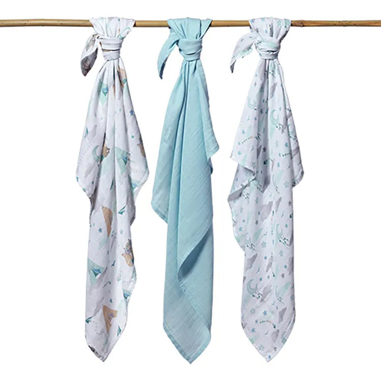 Lot de 3 langes bleu en bambou 70x70cm, Babyono