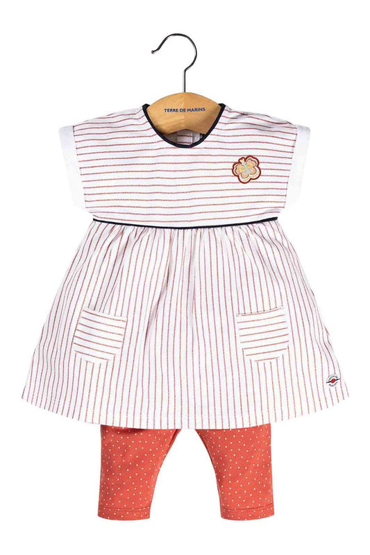 Ensemble robe et leggings blanc et orange. TERRE DE MARINS.Filou et Loulou. Dakar-Sénégal. 