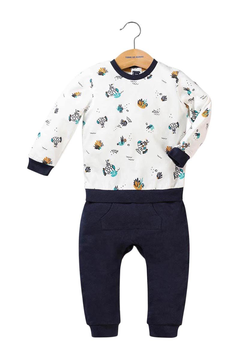 Ensemble sweat et pantalon blanc et bleu marine. TERRE DE MARINS. Filou et Loulou.  Dakar-Sénégal 