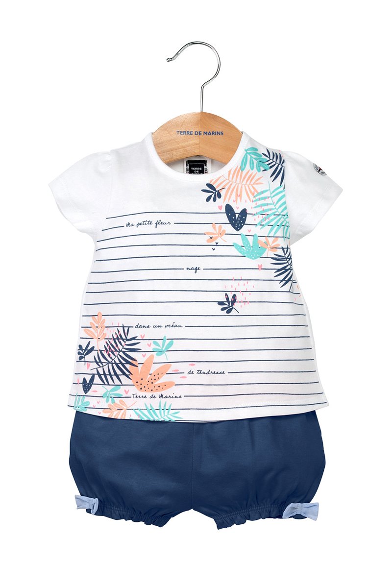 Ensemble t-shirt et short blanc et bleu marine. TERREDE MARINS. Filou et Loulou. Dakar-Sénégal. 