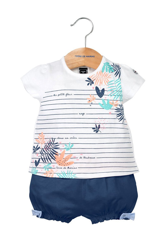 Ensemble t-shirt et short blanc et bleu marine. TERREDE MARINS. Filou et Loulou. Dakar-Sénégal. 