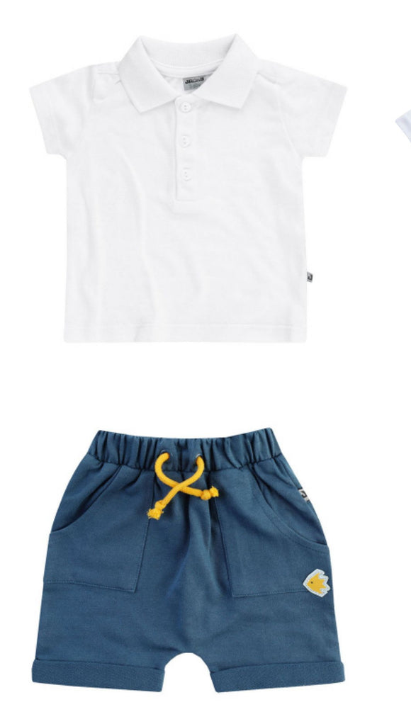 Ensemble polo blanc et short bleu marine 