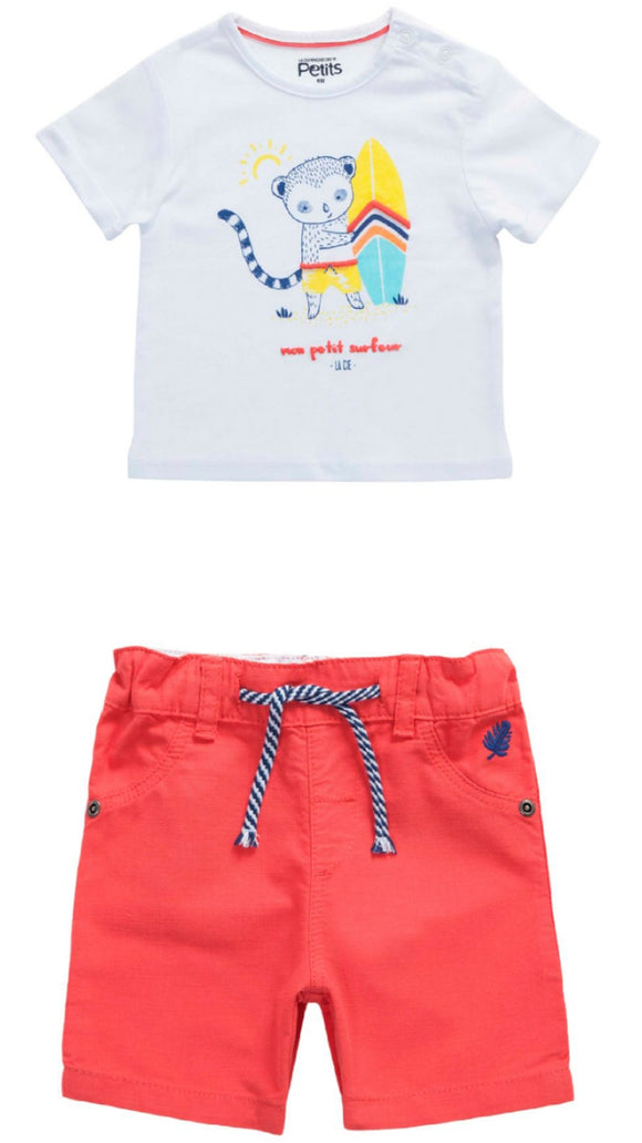 Ensemble T-shirt Hawai Beach Blanc et short orange