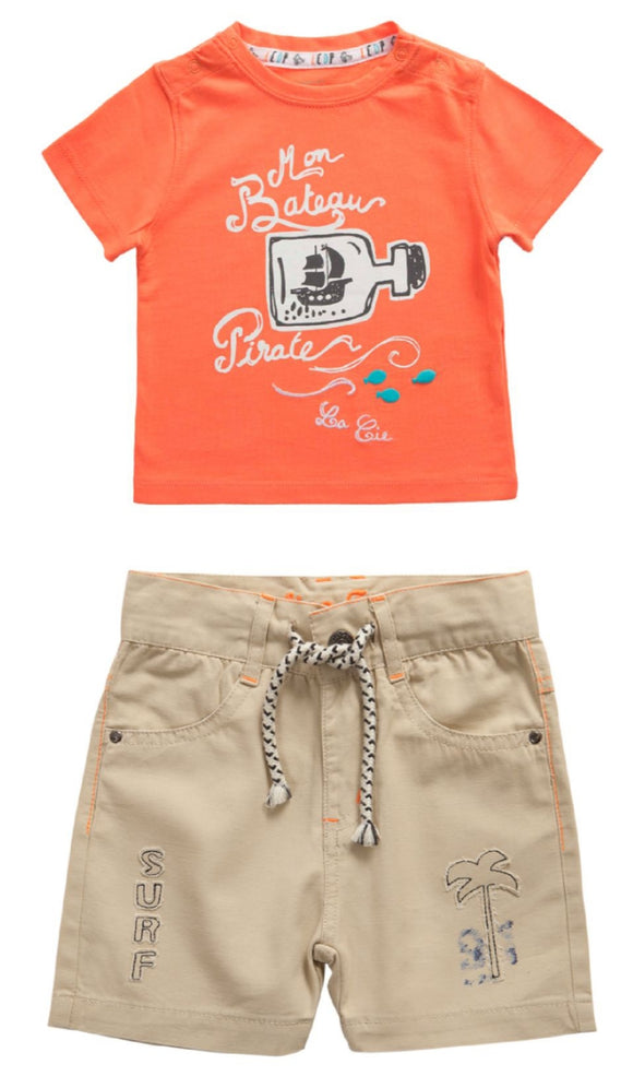 Ensemble T-shirt La Cie des Pirates Orange et Bermuda The Good Wave Beige