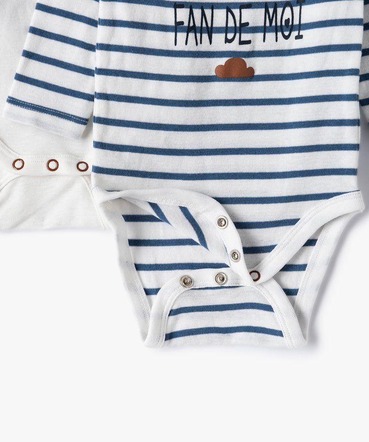 Lot de 3 bodys ML,  marron, blanc et rayé