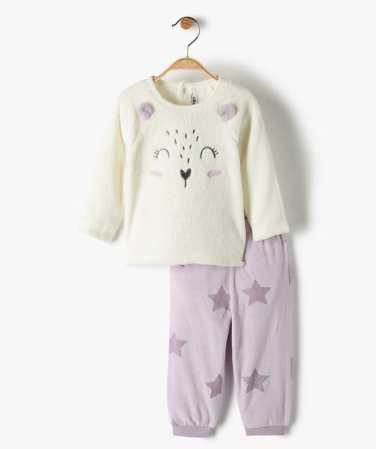 Pyjama 2 pièces blanc et violet en velours