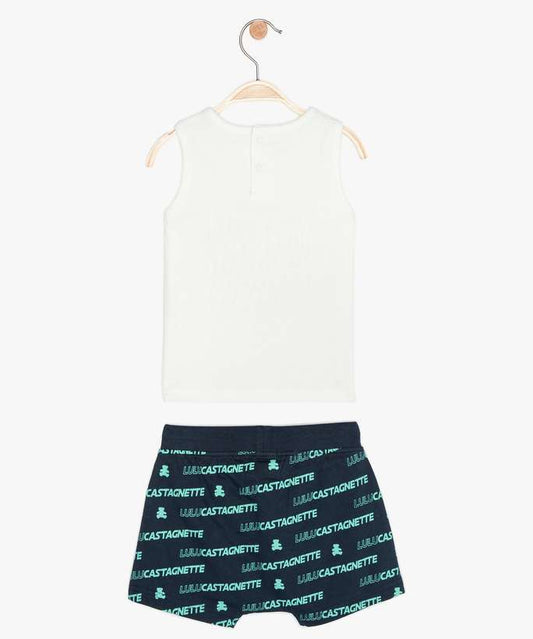 Ensemble 2 pièces : débardeur et short blanc et bleu marine