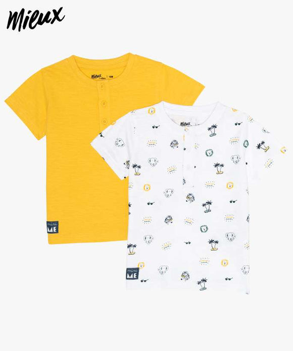 Lot de 2 T-shirts jaune et blanc en coton bio