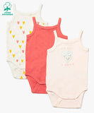 Lot de 3 bodys SM en coton bio  à motifs coeur : blanc imprimé,rose et rose clair