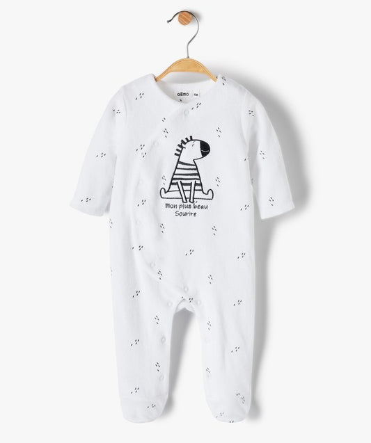 Grenouillère blanc en velours à motifs animal