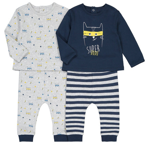 Lot de 2 pyjamas 2 pièces bleu marine et gris chiné