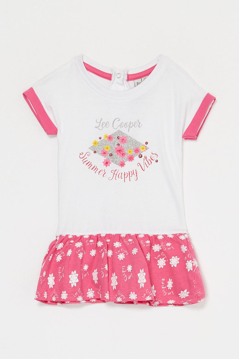 Robe évasée Fuchsia et blanc
