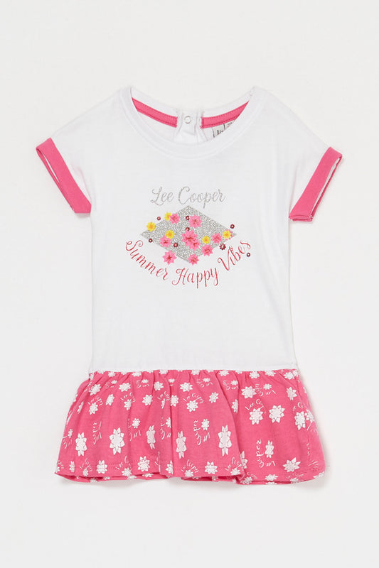Robe évasée Fuchsia et blanc