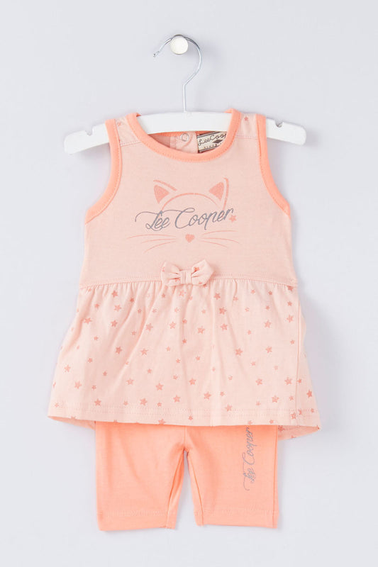Ensemble robe évasée et legging Saumon et orange