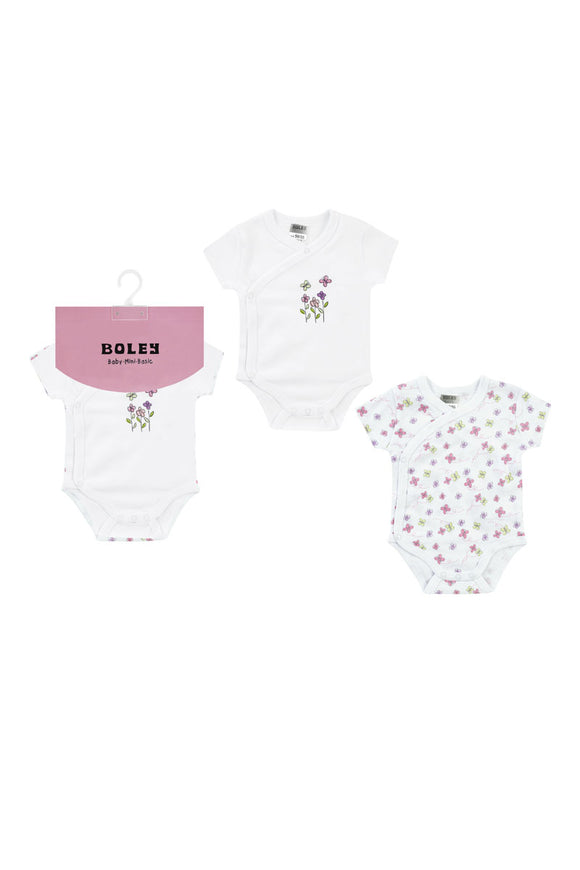 Lot de 2 bodys Kimono MC  fleurs blanc/rose