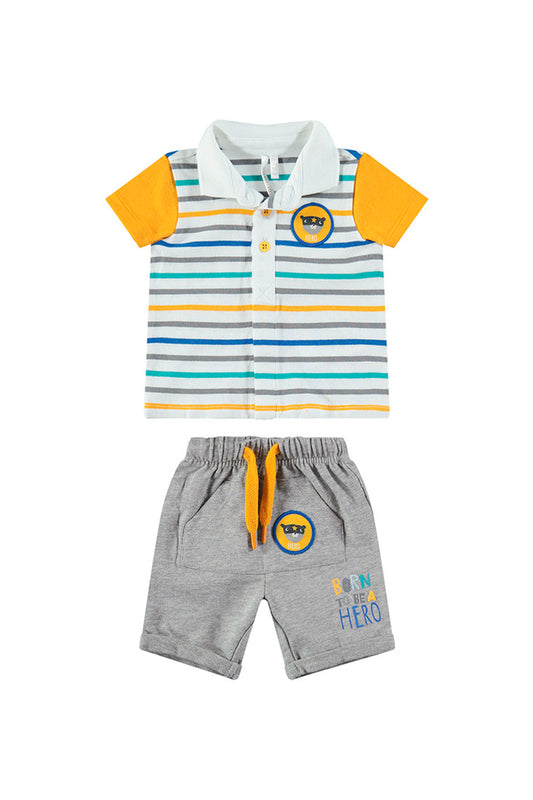 Ensemble polo et short Ecru et gris chiné