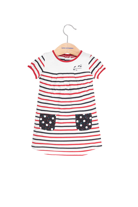 Robe évasée - Blanc et rouge