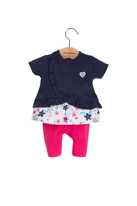 Ensemble Tunique et leggings Bleu marine et rose