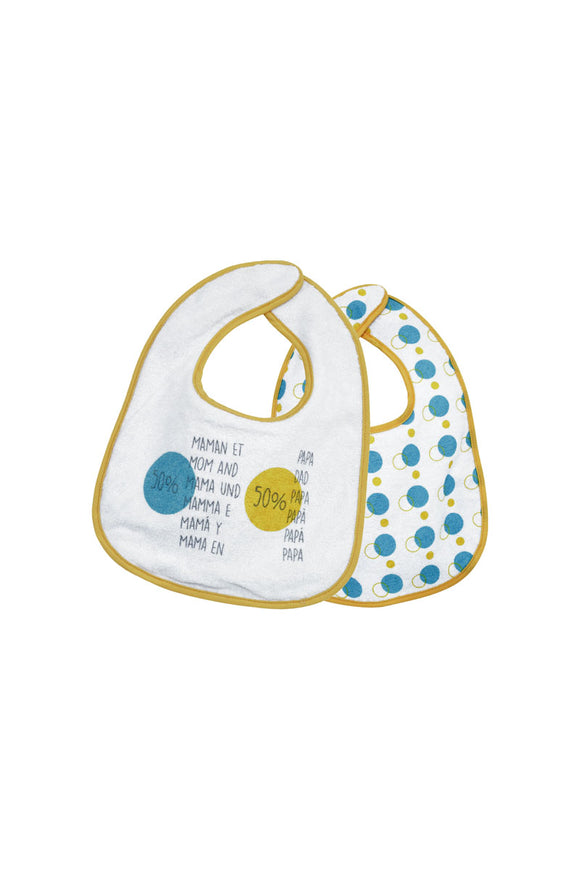Lot de 2 bavoirs 50% Maman et 50% Papa De 4 à 24 mois - 22 x 30 cm
