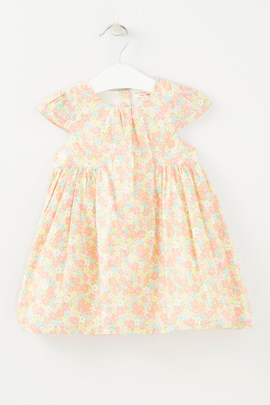 Robe fleurie orange et vert anis