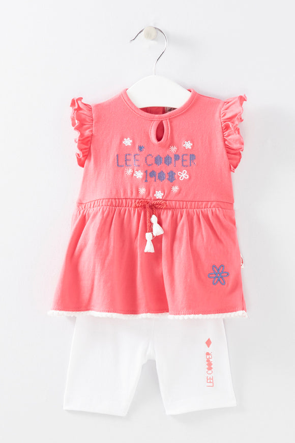 Ensemble robe et leggings Fuchsia et blanc