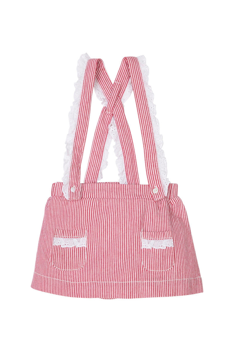 Jupe salopette rose et blanc