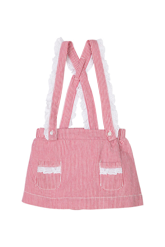 Jupe salopette rose et blanc