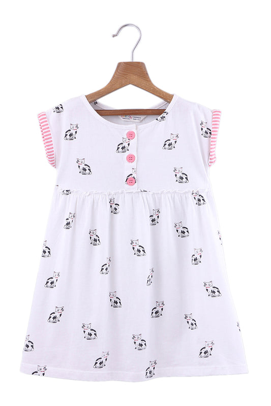 Robe blanc imprimé motifs chats