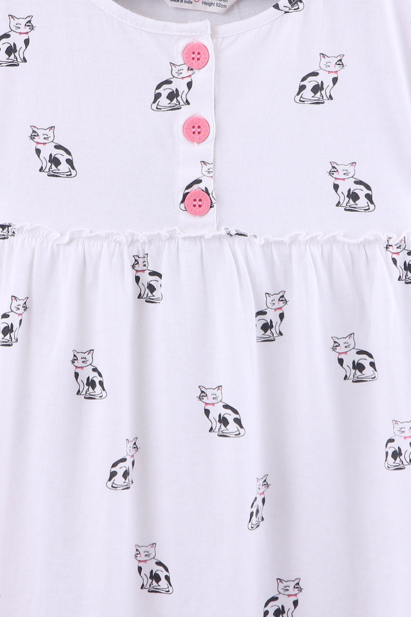 Robe blanc imprimé motifs chats