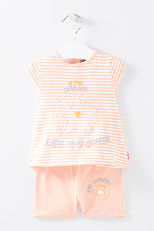 Ensemble T-shirt et short Ecru et vieux rose - Lee Cooper